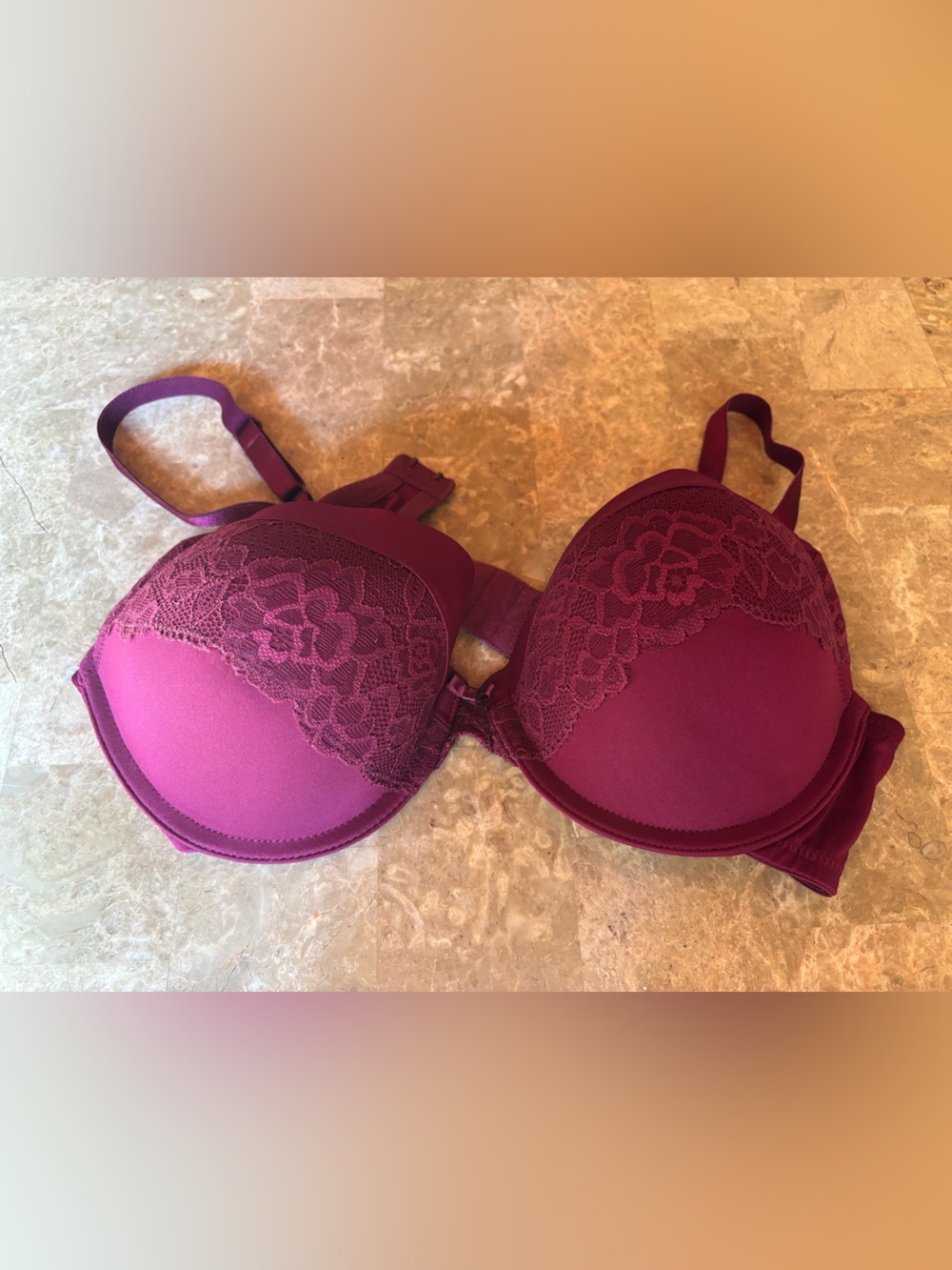 Maidenform Lace Trim Push-Up Bra in Plum